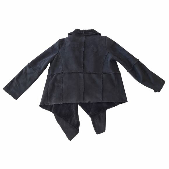 MECHANT Black Faux Fur Jacket Sz M Faux Leather Suede Cozy Flowy Fall Soft Warm - Picture 4 of 7